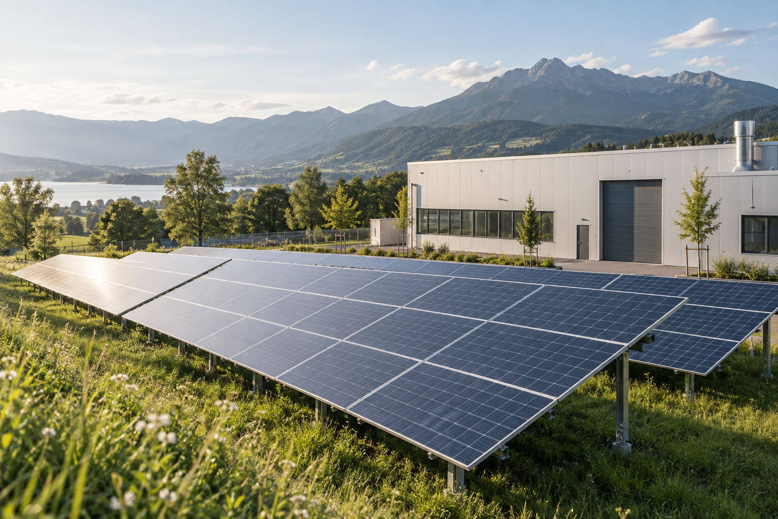 Solaranlage neben einem Betriebsgebäude